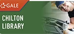 Chilton Library Banner image with a green background and the Gale logo in the top left corner. Text reads “GALE CHILTON LIBRARY.” On the right side, a smiling person wearing a blue cap and gloves works under the hood of a car.