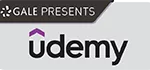 Gale Presents: Udemy Banner with a light gray background. In the top left corner, white text on a dark banner reads “GALE PRESENTS.” Below and to the right is the Udemy logo with a purple accent over the letter “u.”