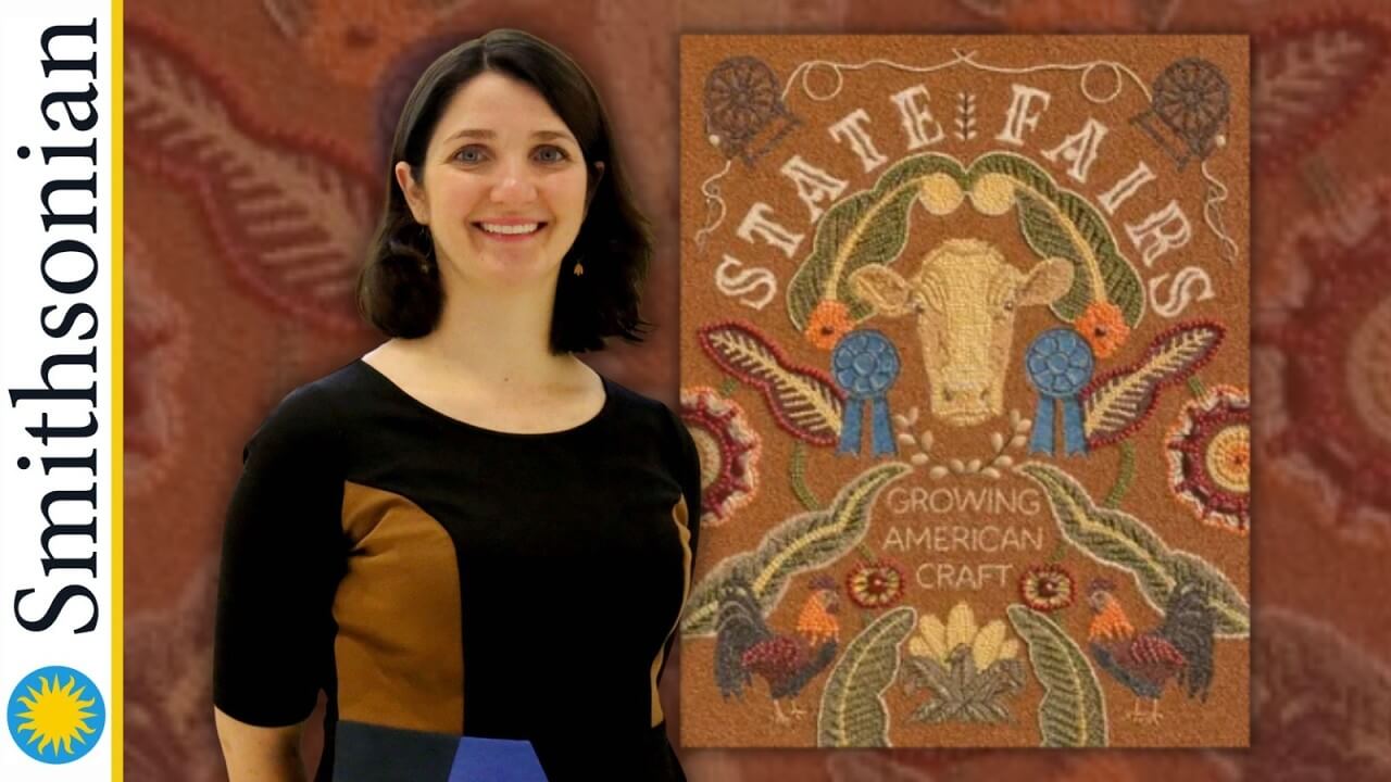 author Mary Savig with the cover of her book State Fairs