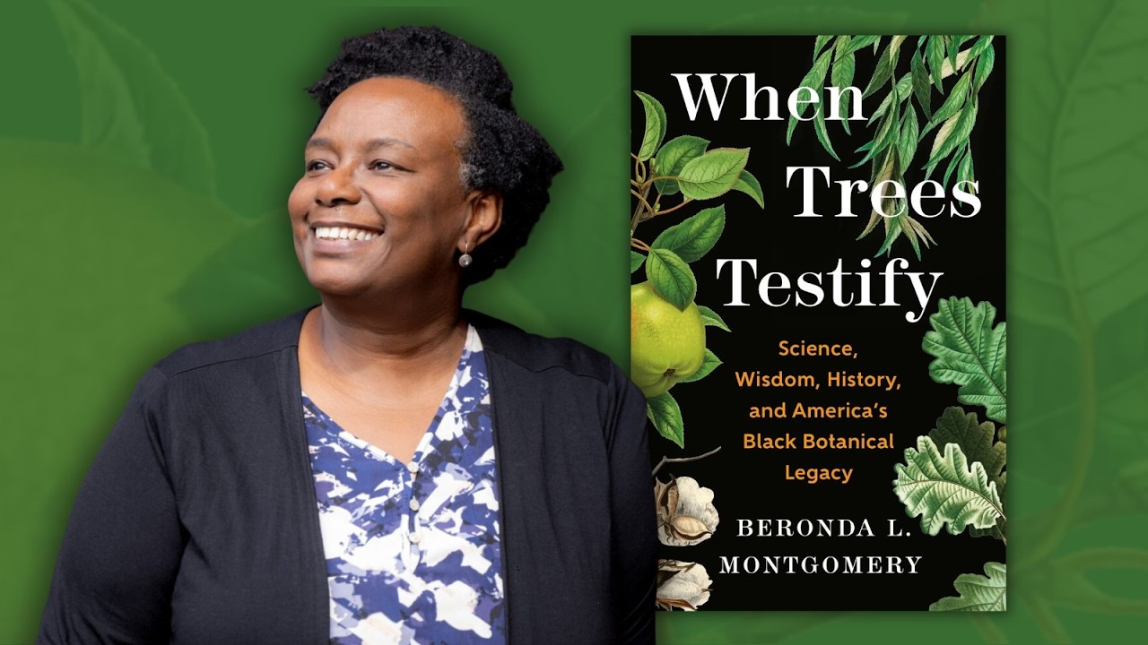 author Beronda Montgomery with the cover of her book "When Trees Testify"
